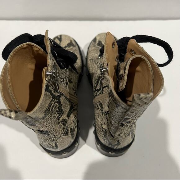 Schutz Women's Andrea Studded Faux Python Snake-Print Leather Combat Boot Size 7 - Picture 9 of 12